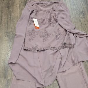 Elegant Lavender Embroidered Dress Set